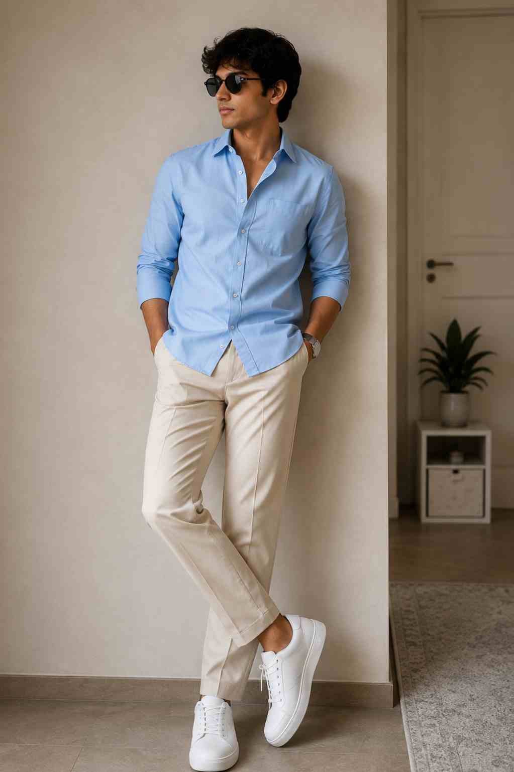 Powder Blue Shirt Look 1