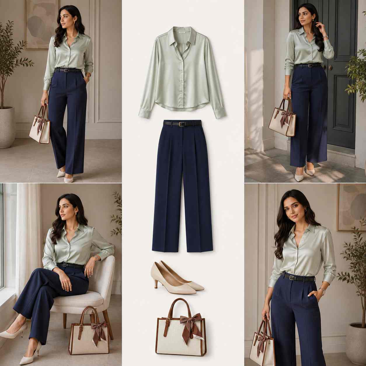 Sage Silk Blouse Outfit