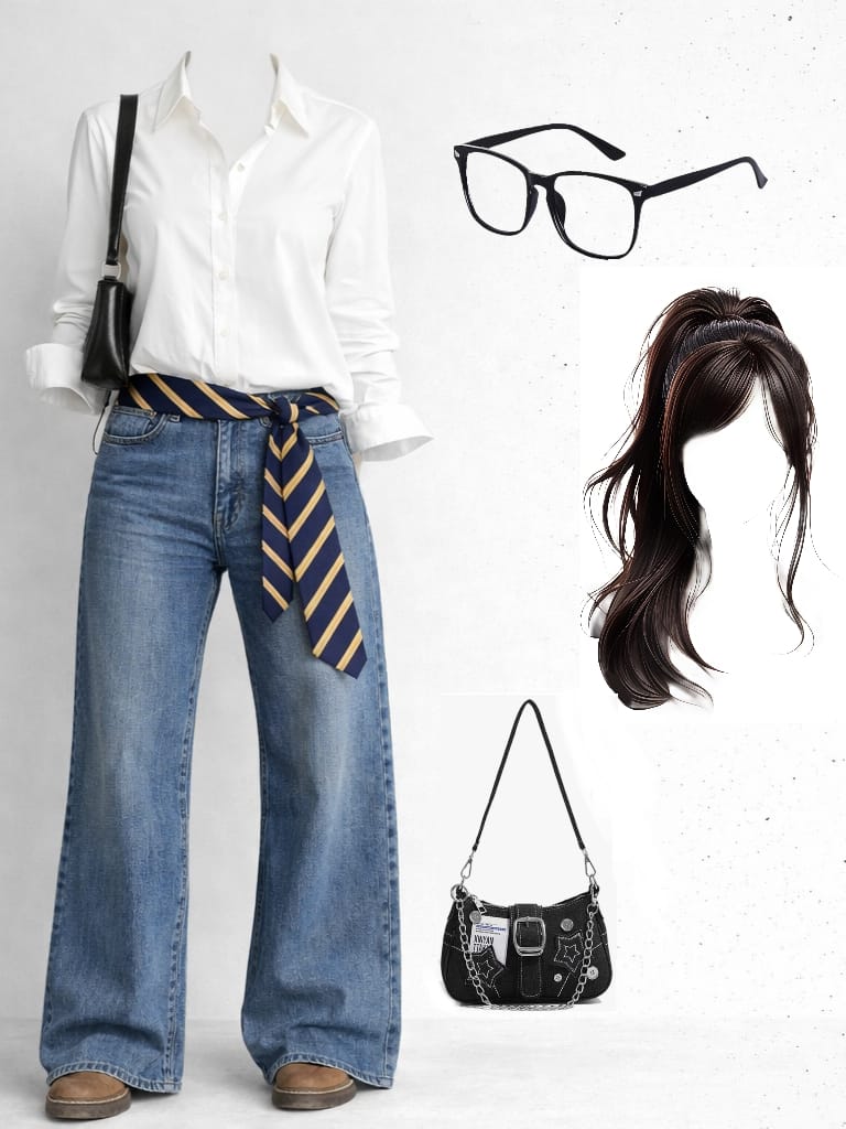 Casual Chic Everyay Look: Oversized White Button Down Shirt with Wide Leg Jeans