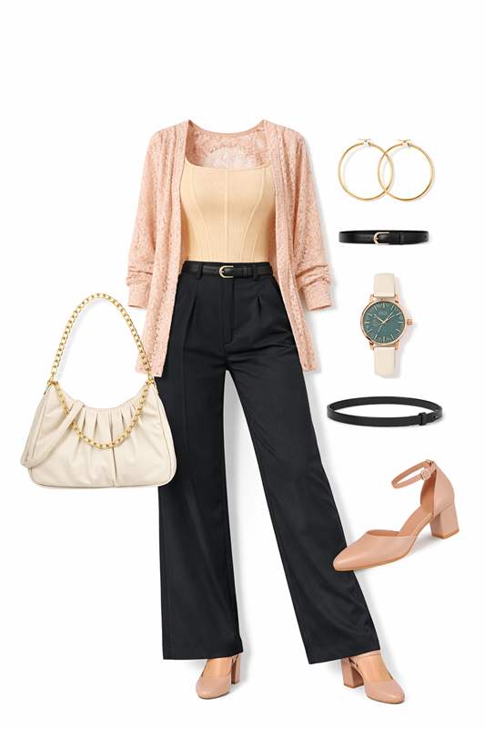 Professional Office Outfit for Women: Neutral Blazer and Black Tailored Pants